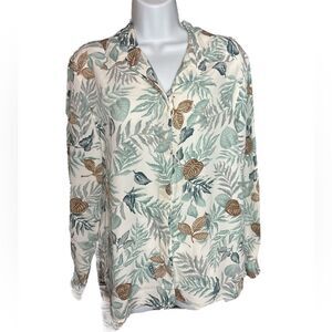 Vintage Alfred Dunner Leaf Print Floral Button-Down Long Sleeve Shirt